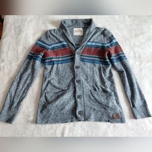 Mens Cardigan Small Blue Marled Hollister Collared